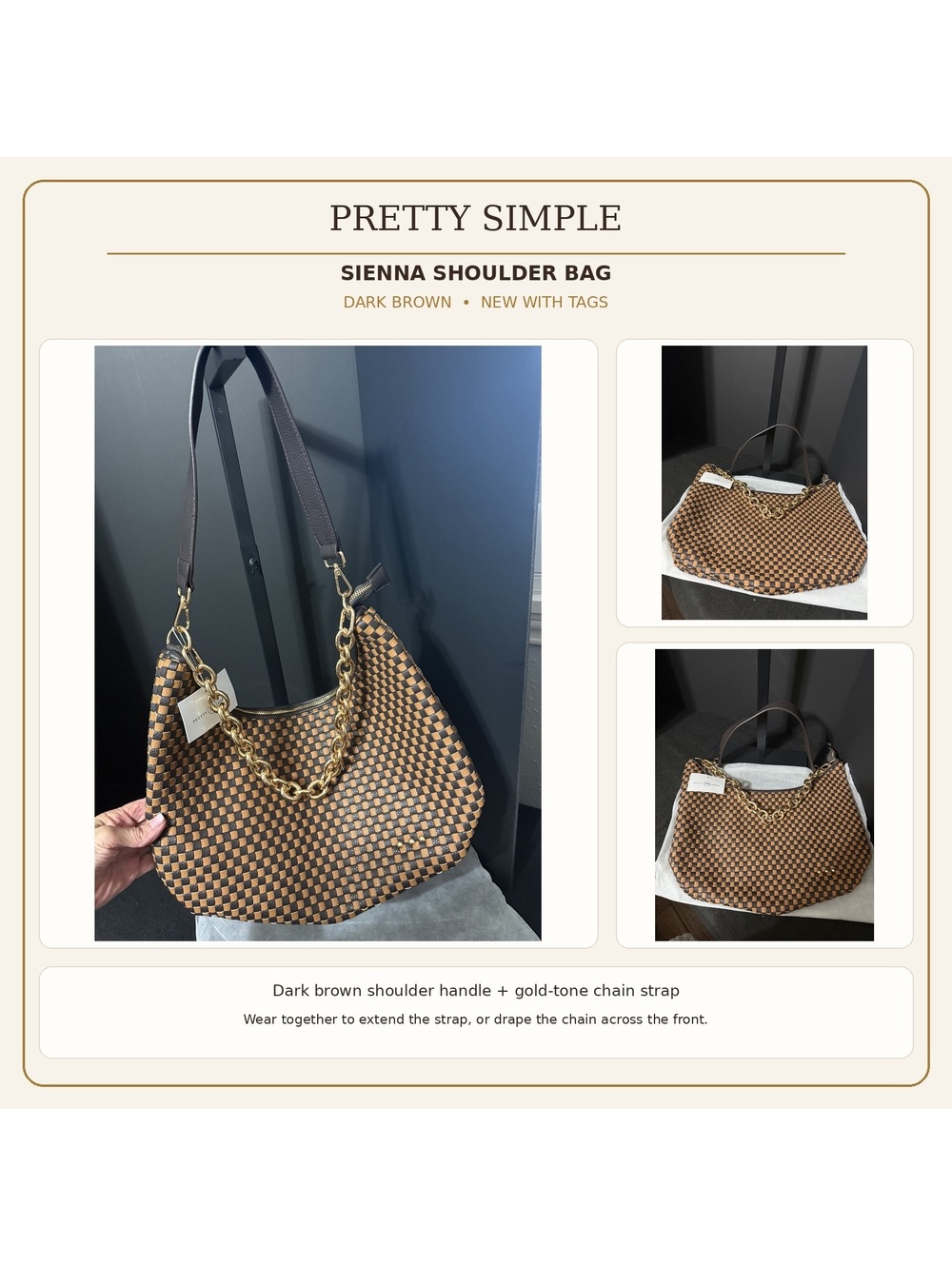 Pretty & Simple Sienna Checkered Woven Shoulder Bag, New with Tags